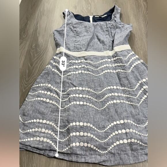 Boden Summer Fun Denim Blue & White Embroidered Sleeveless Mini Dress Size 10 - Picture 9 of 9